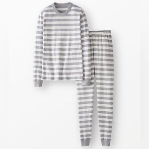 Hanna Andersson Unisex 100% Cotton Gray Pajama Set with Striped Trim Size XS